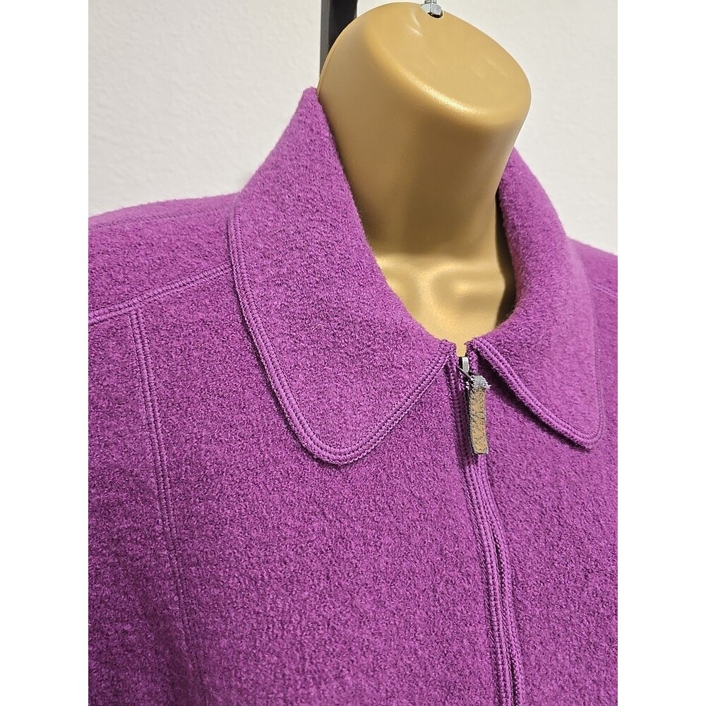 Lands End Boiled Wool Jacket Womens 14 Purple Full Zip Pockets Classic Timeless